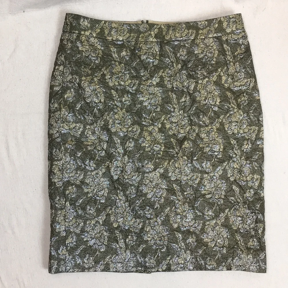 J Crew collection metallic brocade pencil skirt 6